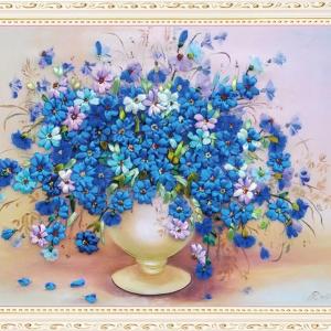 EM-064  Ribbon Embroidery Blue Fragrance