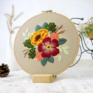 EM-001 Embroidery Kit Beautiful Flowers  Yellow and Red